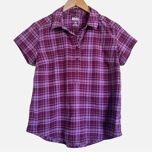 REI Co-op purple plaid short sleeve shirt for women size M